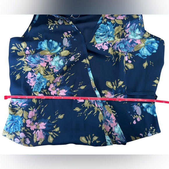 Charles Henry Sz Med Floral Ruffle Wrap Midi Dress Side Tie Sleeveles Navy NWOT - Picture 7 of 12